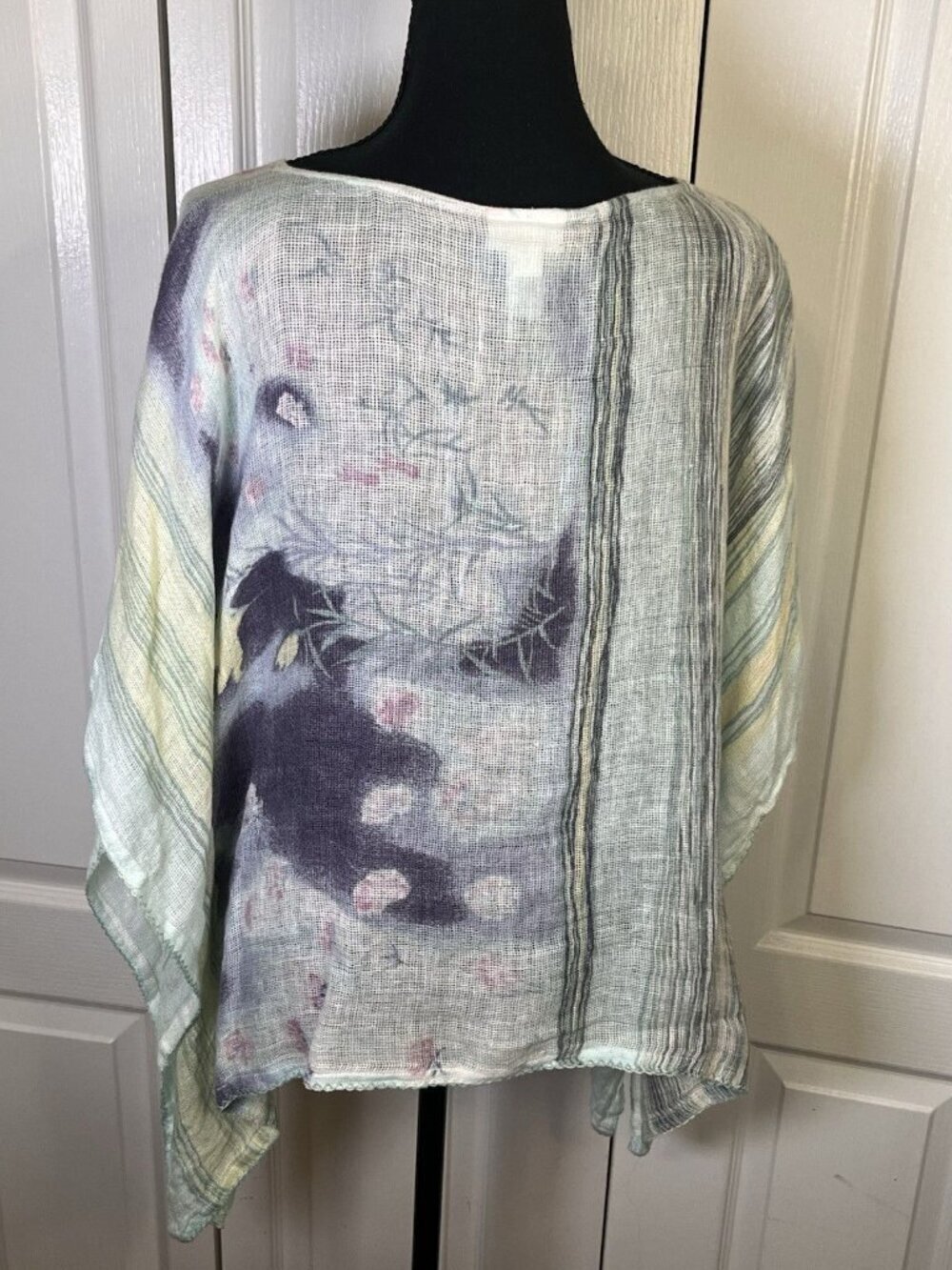 Pure Jill Kimono 100% Linen Top Shirt OS Watercolor Lagenlook Art to Wear Pastel - Picture 7 of 9